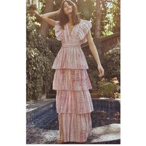 SAYLOR Estefania Pink Striped Tiered Maxi Dress metallic size M